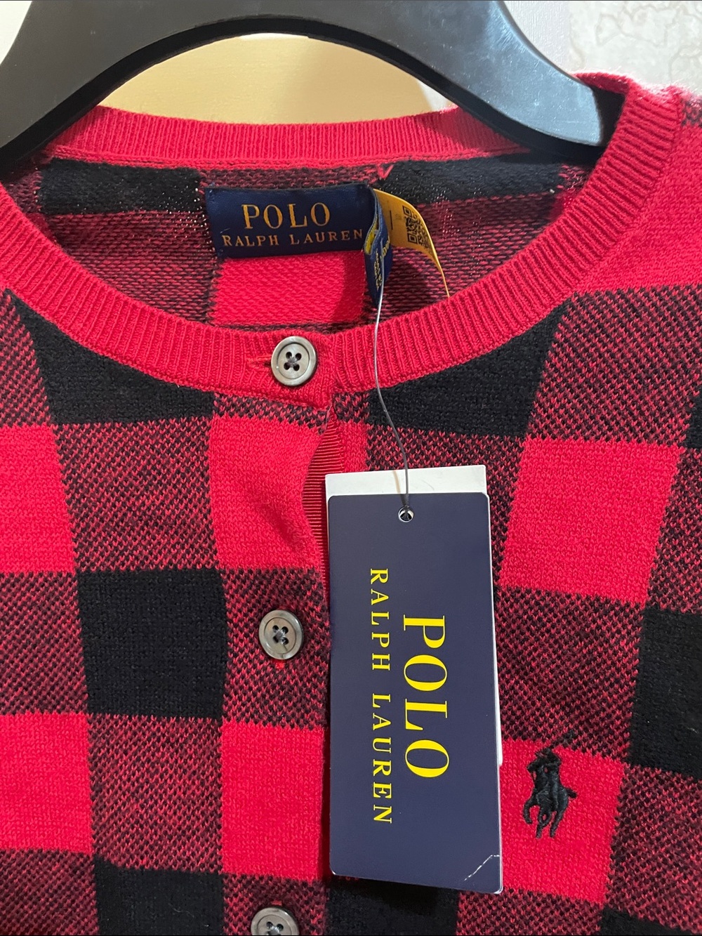 Polo by Ralph Lauren Red & Black Buffalo Plaid Cardigan Sweater - Picture 2 of 4